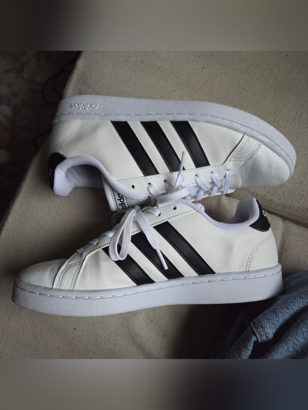 adidas White Sneakers with Black Three-Stripes